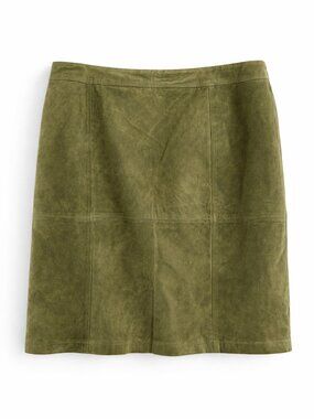 Ashley Stewart Suede Leather Skirt Olive Green Luxe A-Line Midi Plus Size 22 EUC
